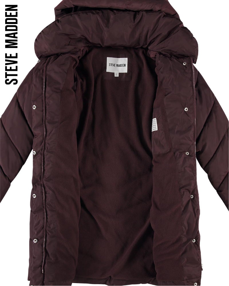 Steve Madden womens Long Quilted Outerwear Chevron Puffer Jacket Down Alternative Coat, Merlot, 2X US - Image 3